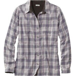 LL Bean Gray Plaid Sherpa Fleece Lined Flannel Shirt‎ Jacket Shacket XS PETITE
